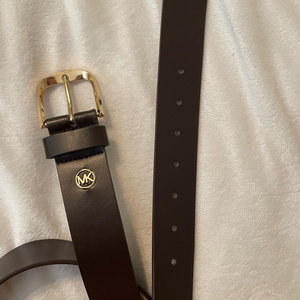 Michael Kors Woman’s Dark Brown Leather Belt with Gold Buckle